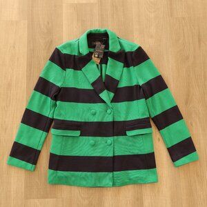 NWT PIOMBO knit blazer cardigan stretch green navy stripe XL preppy streetwear
